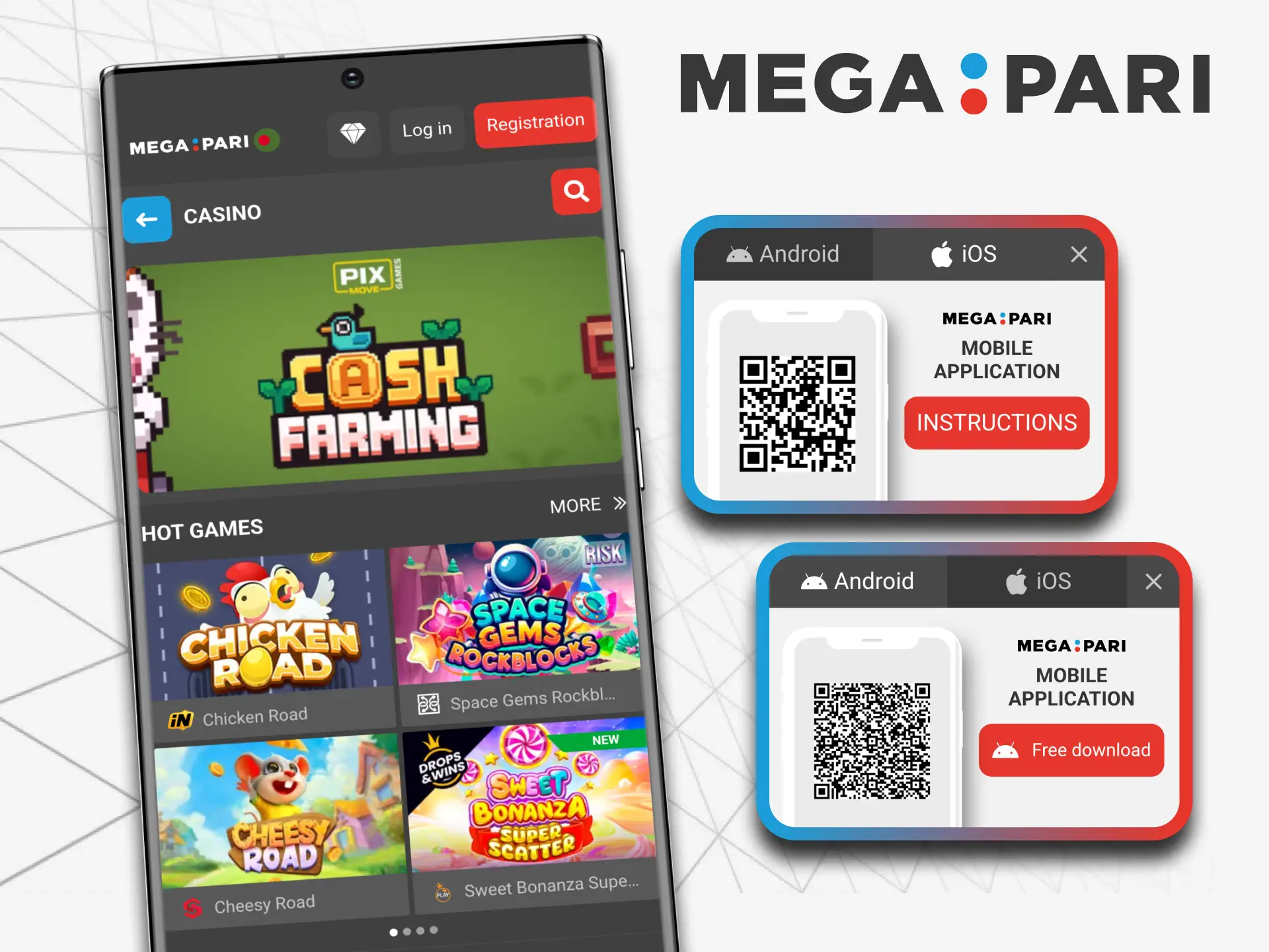The Megapari app has all the features of the website.