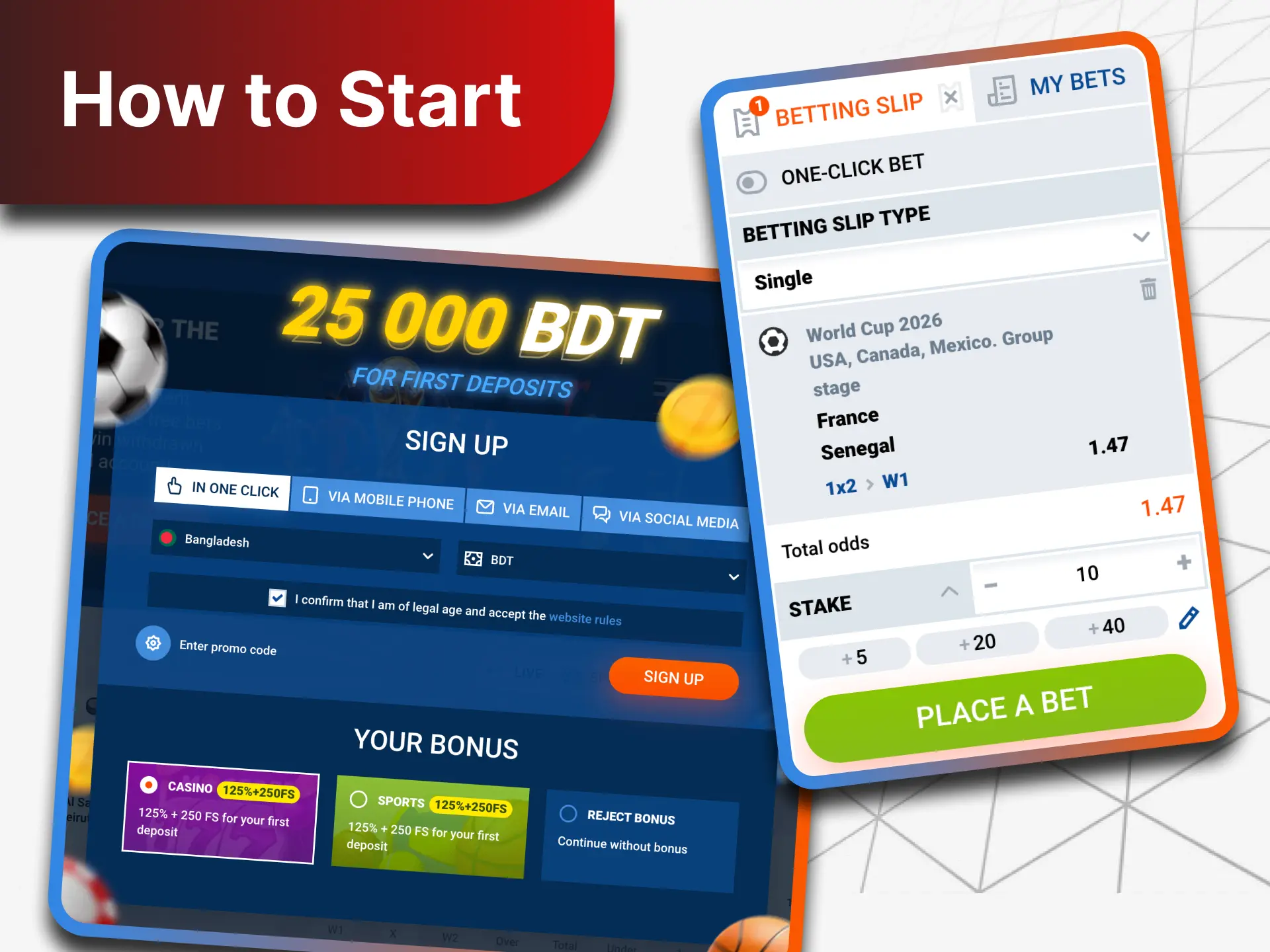 Use the guide to start betting on chosen platform in Bangladesh.