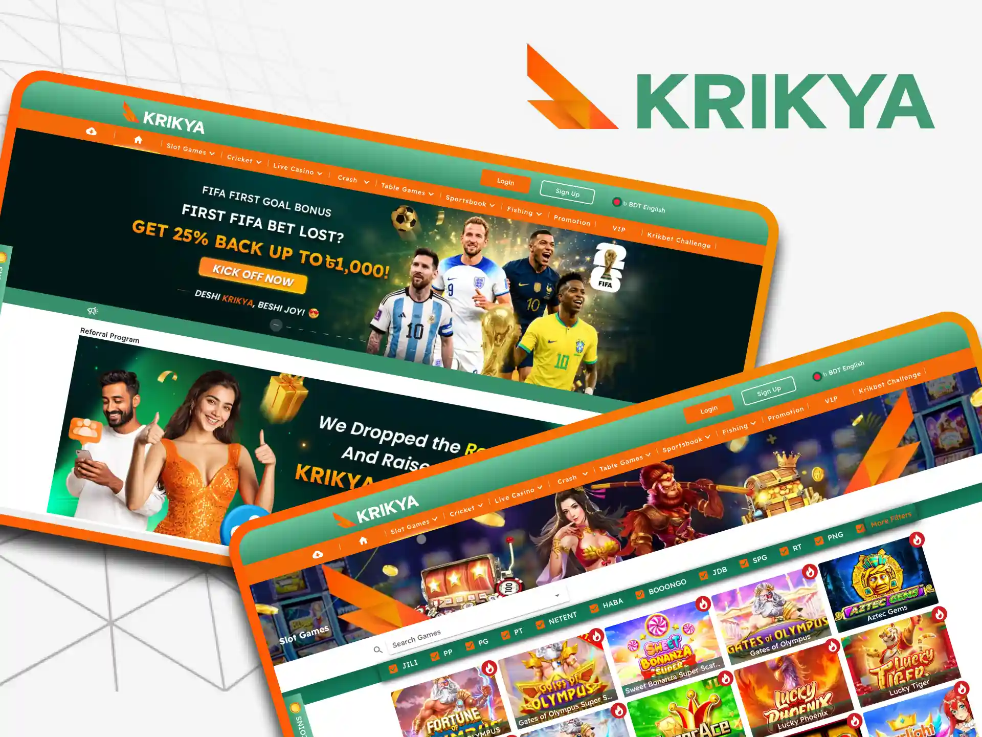 The Krikya platform allows you to bet sports and play slots.