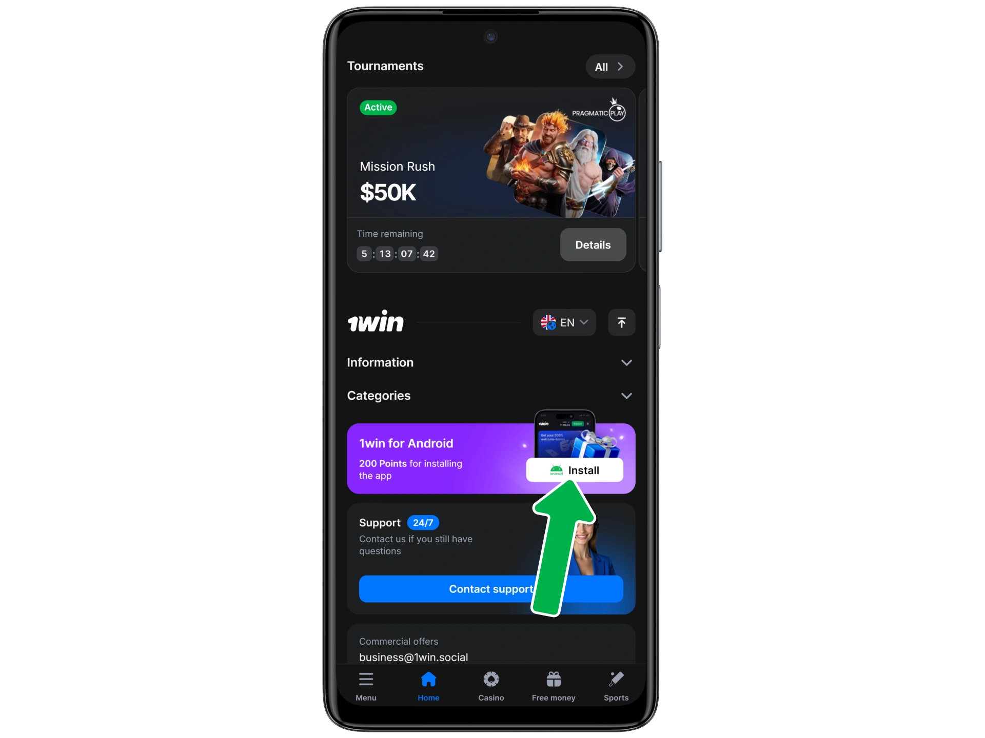 Click the Download button to get the 1win app for Android.