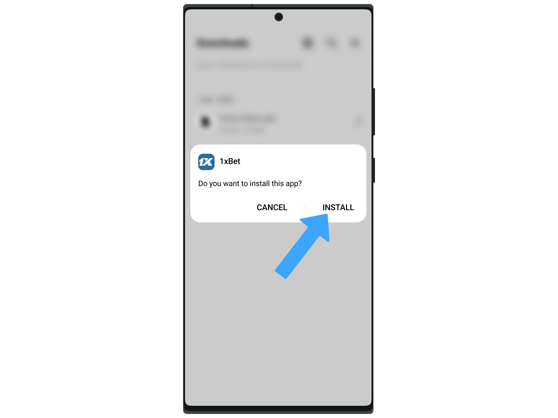 Confirm the installation of the 1xbet app.