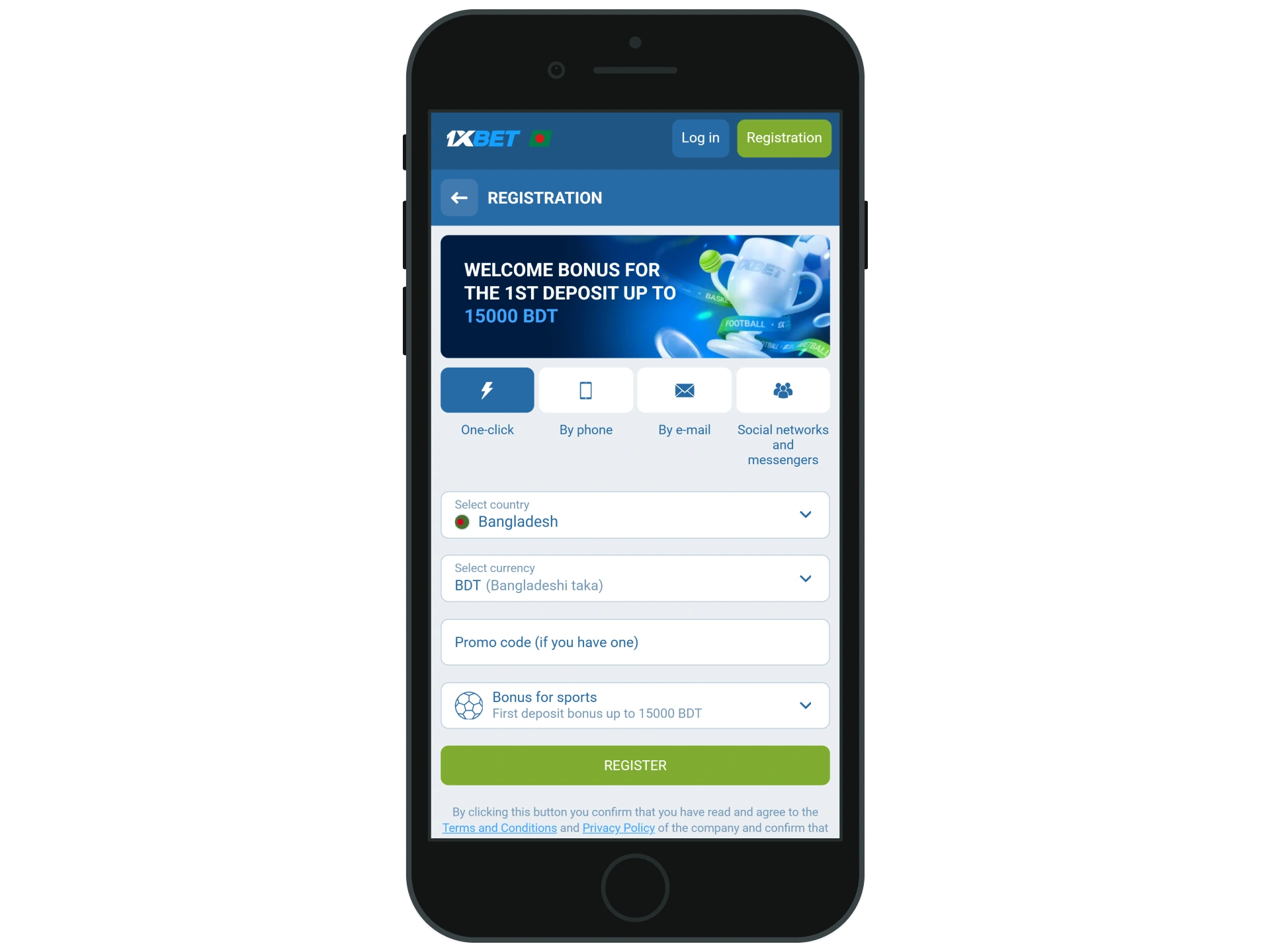 Before installing the 1xbet app, complete the quick registration process.