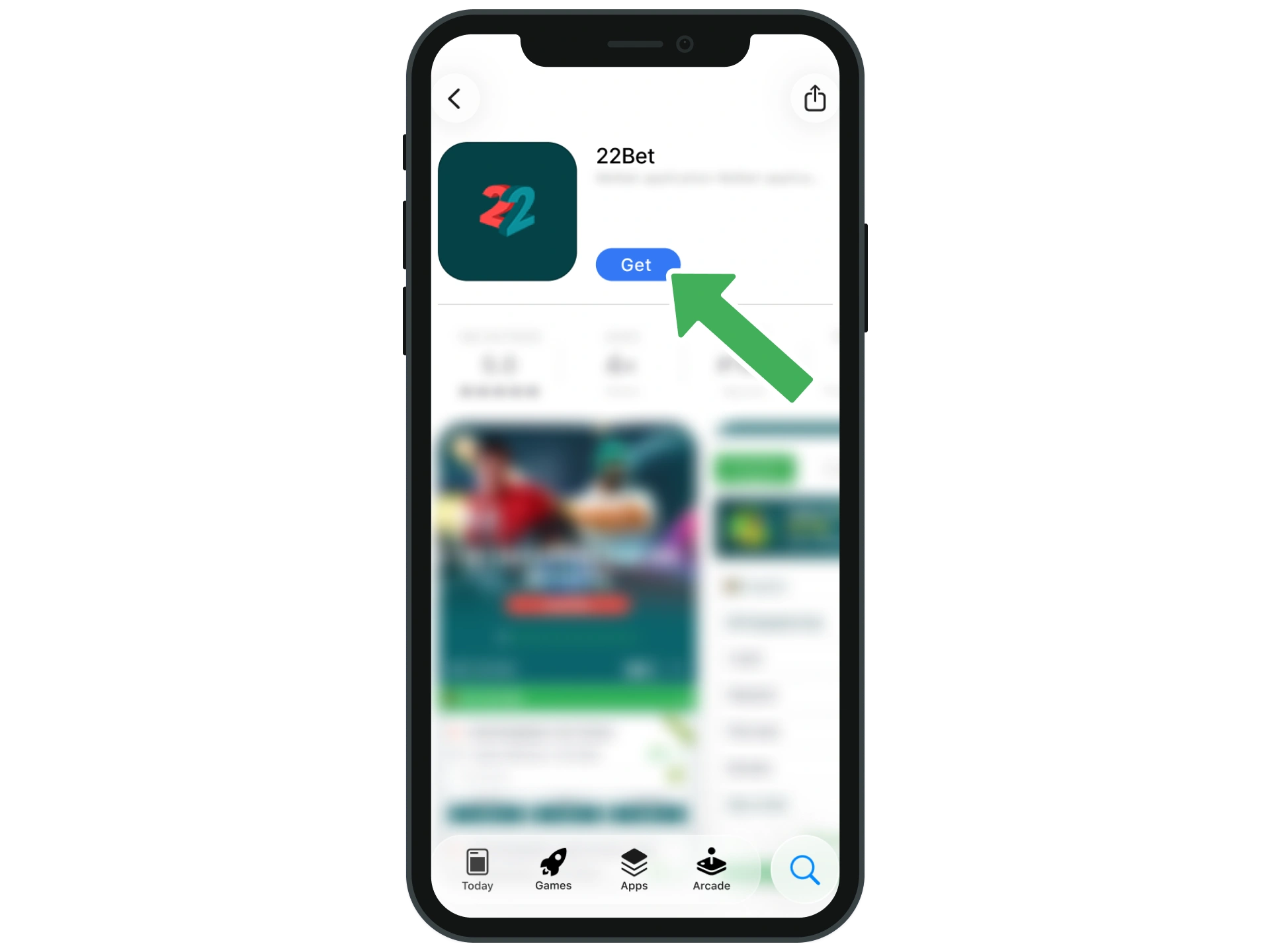 Press Get to install 22Bet on an iOS device.