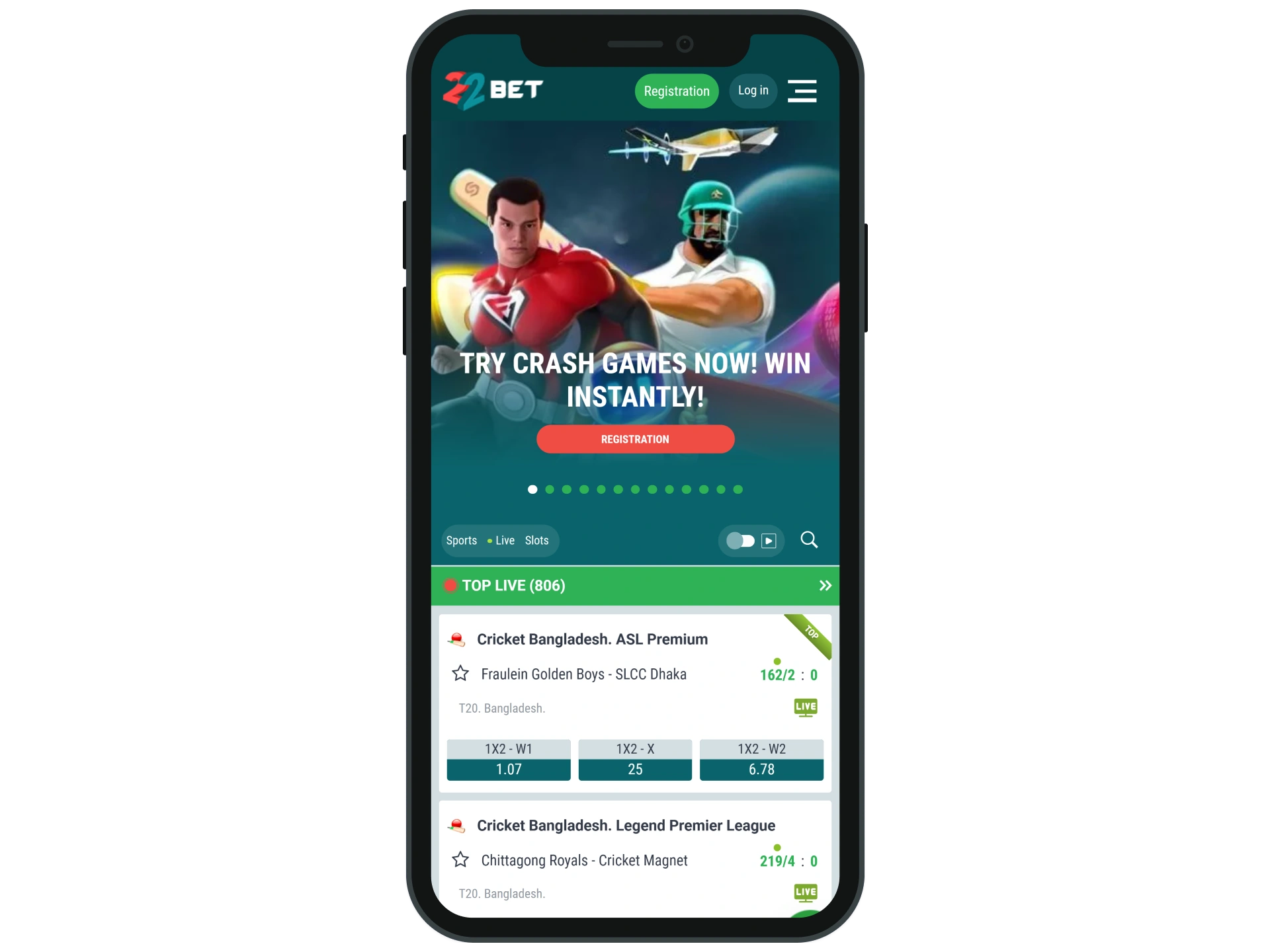 Open the 22Bet website on your phone's browser.