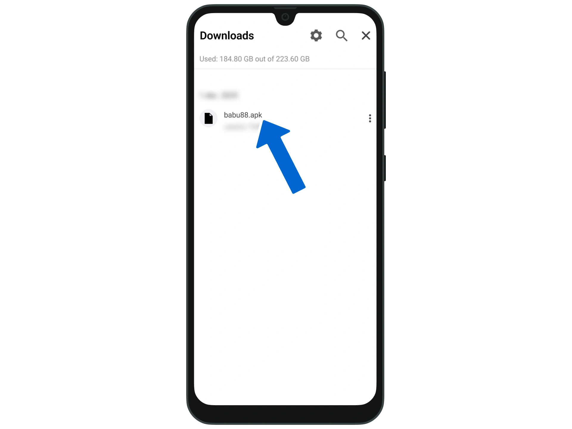 Open the downloads folder and open the Babu88 APK file.
