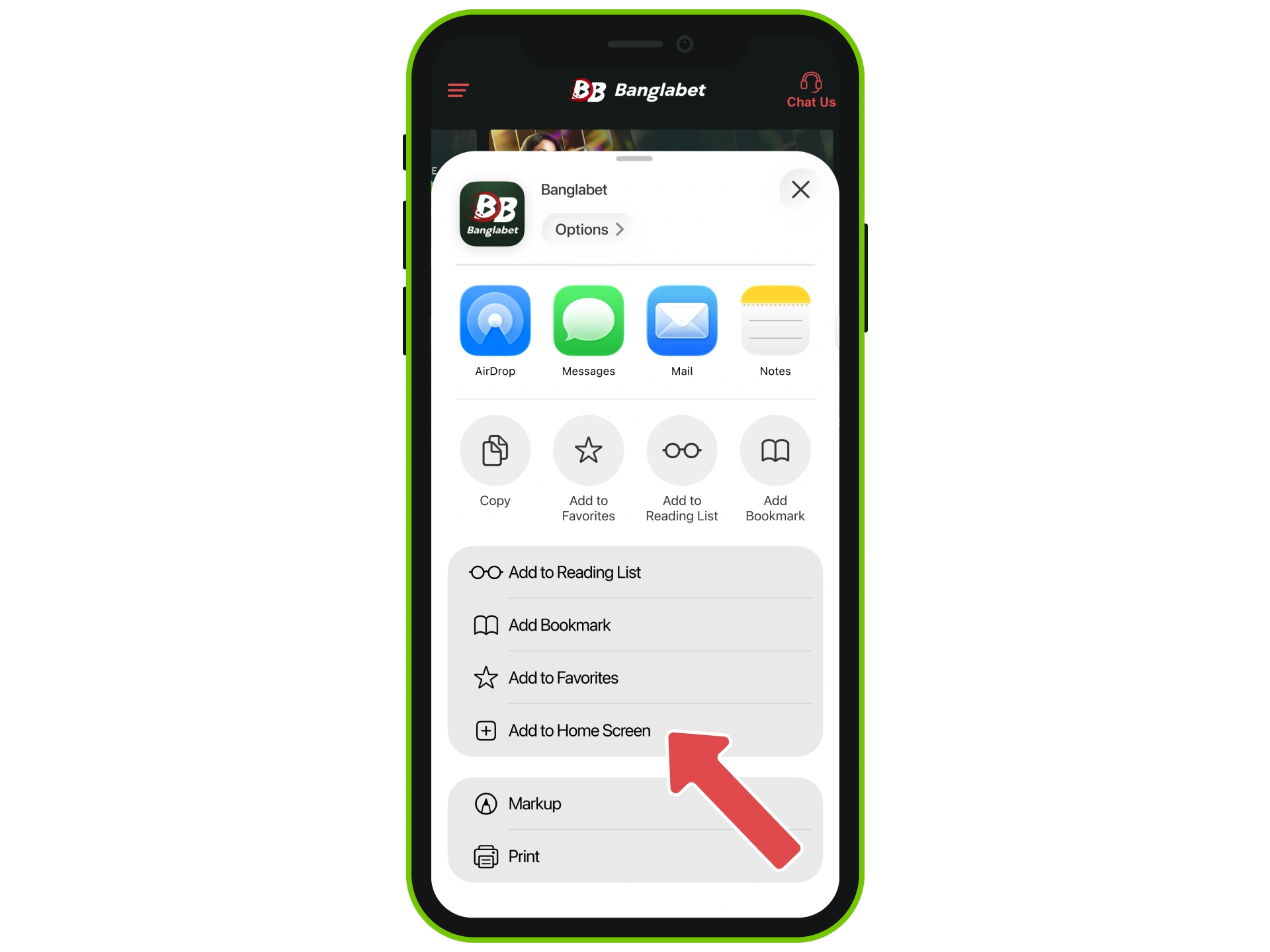 Load Banglabet, tap 'Share', and add to your home screen.