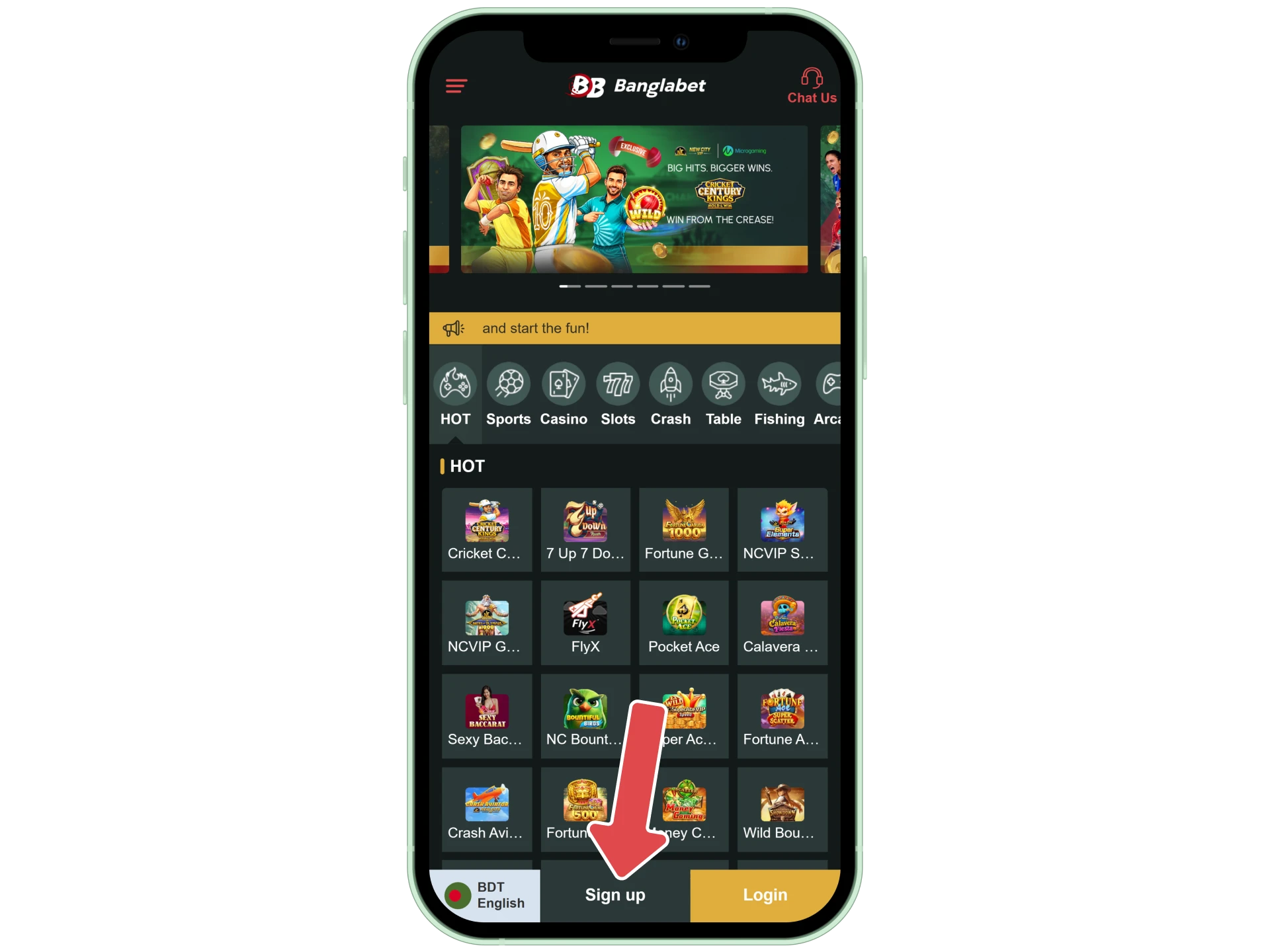Start the Banglabet app and look for the 'Sign Up' button on the main screen.