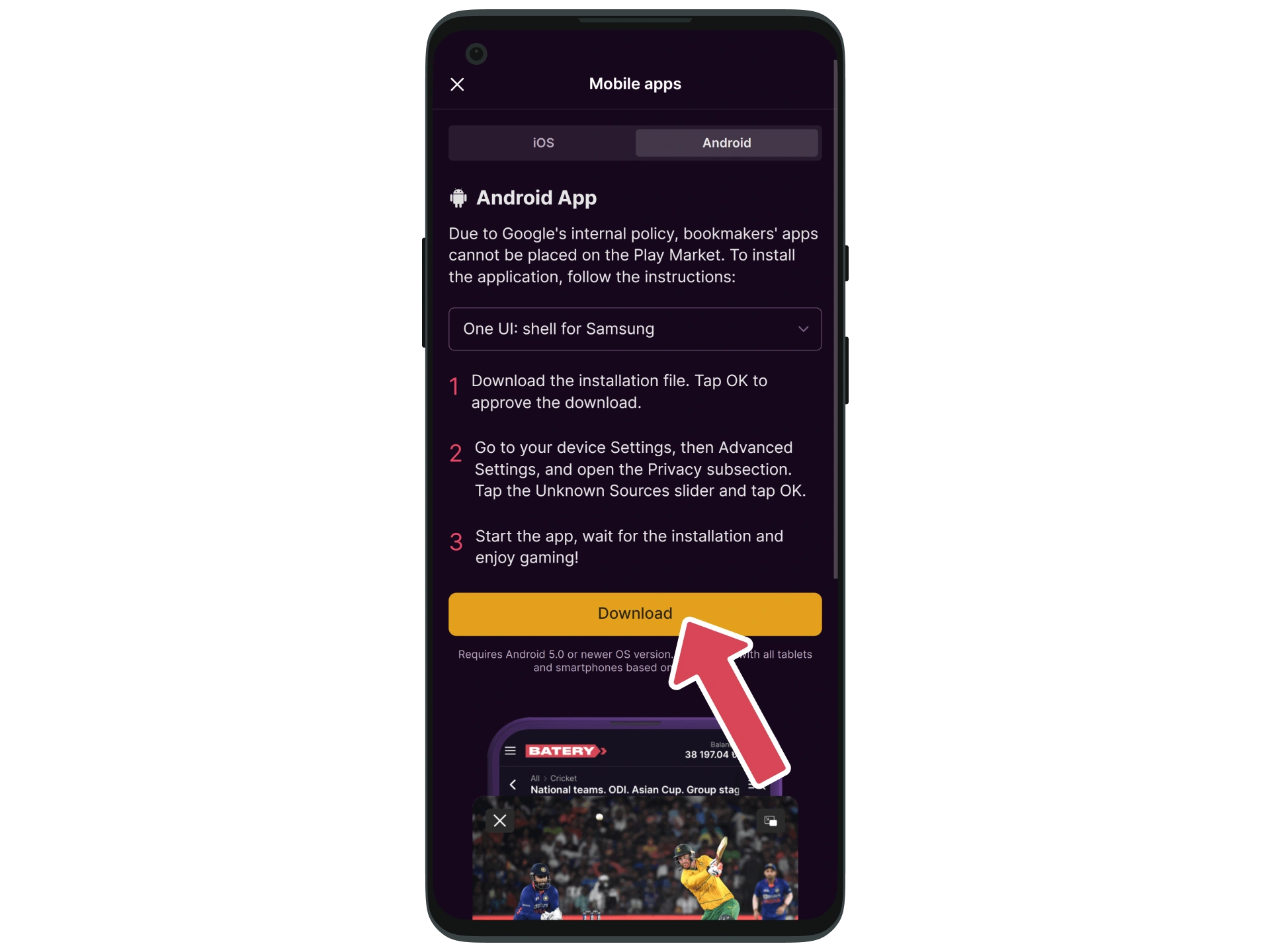 Find the Download App button at Batery.