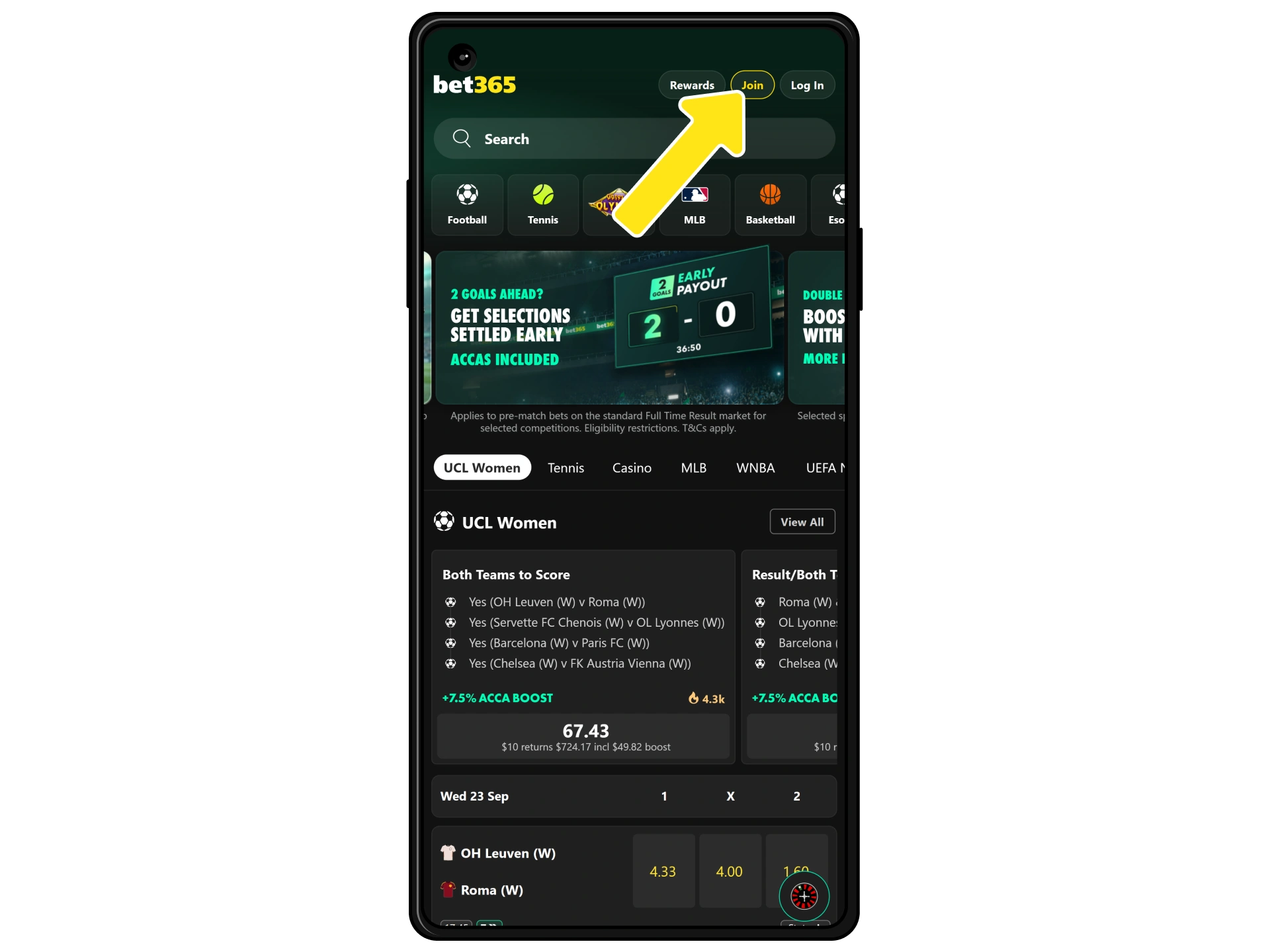 Open the registration form at Bet365.