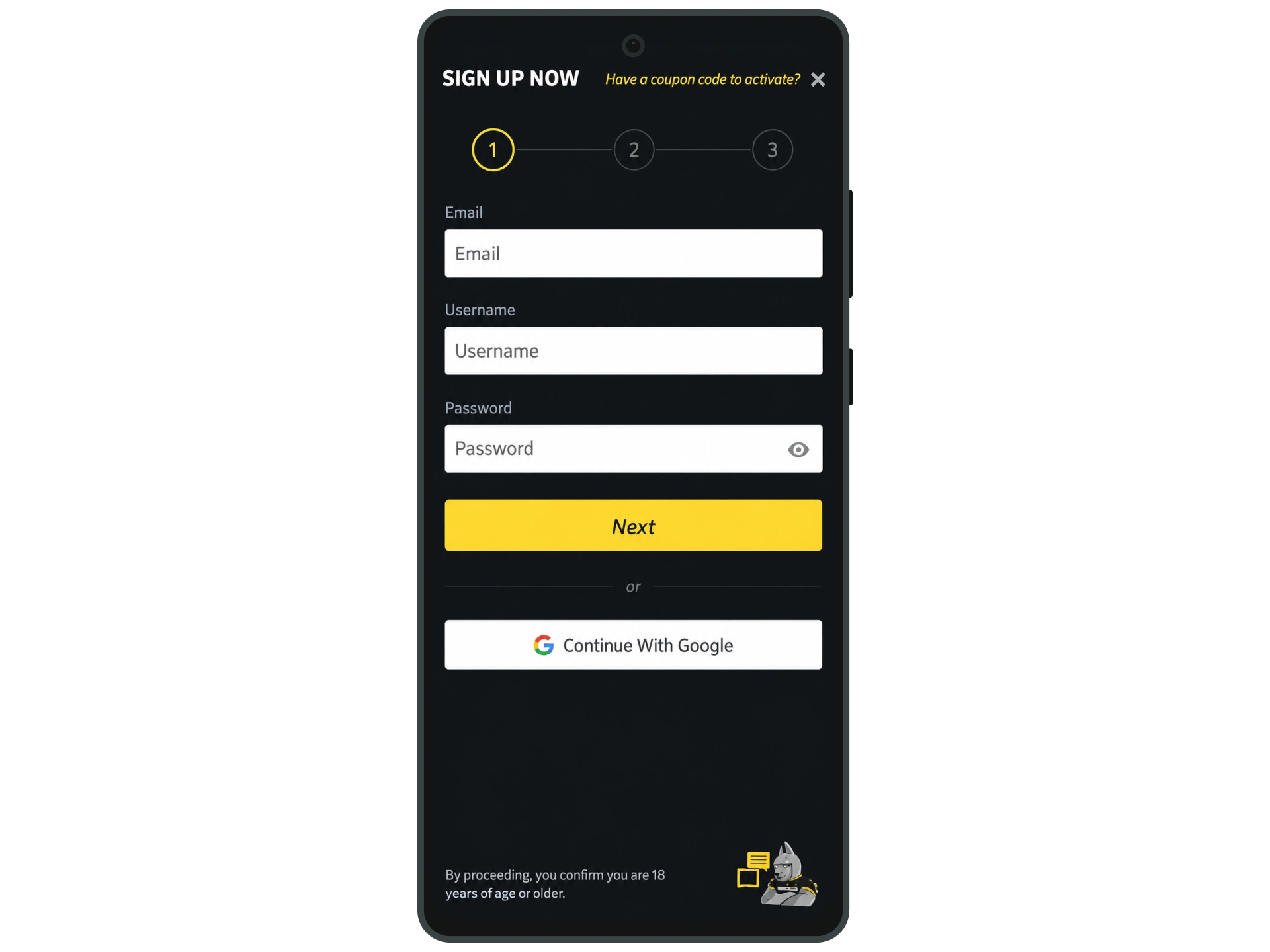 Create a Betobet account using email, username, and password.