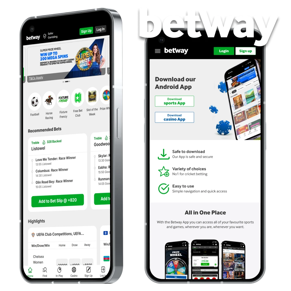 Betway is available on Android and iOS devices, so you can place bets from your mobile devices.