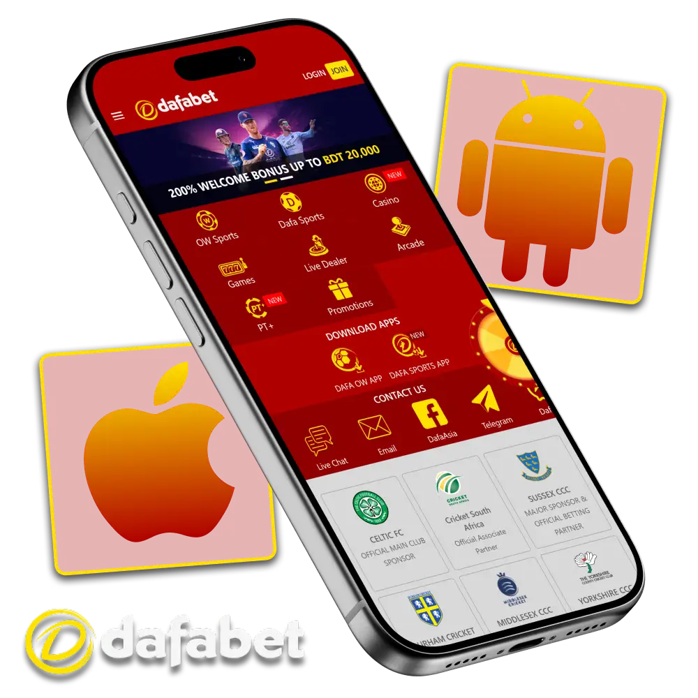 Dafabet provides apps for Android and iOS devices.