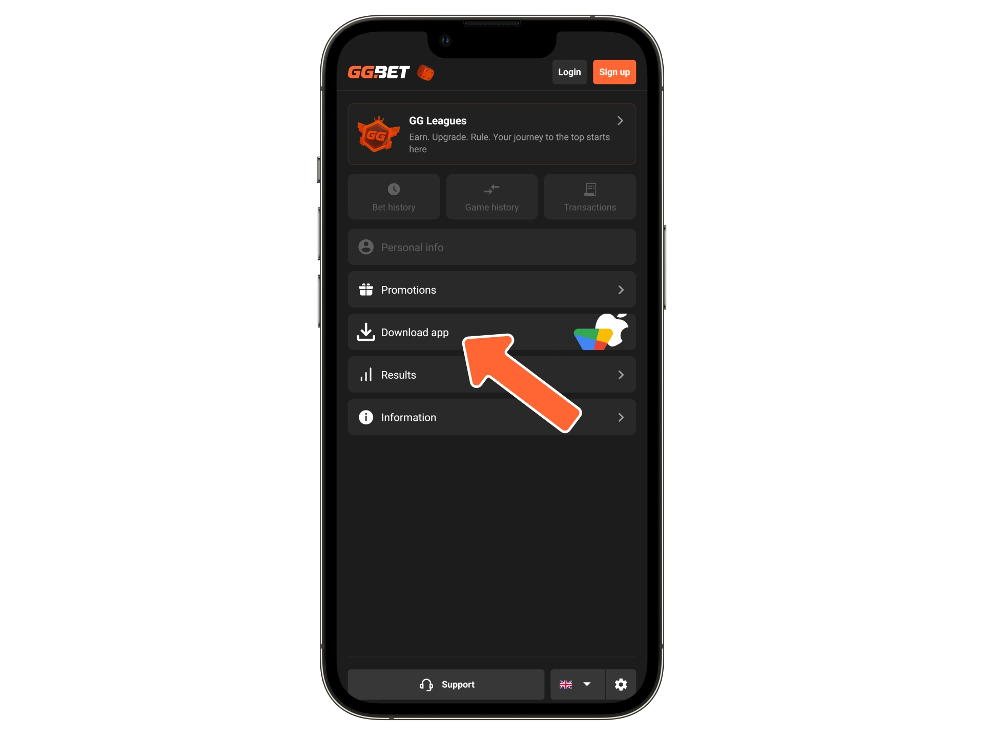 Click Download App to get GGbet for iOS.