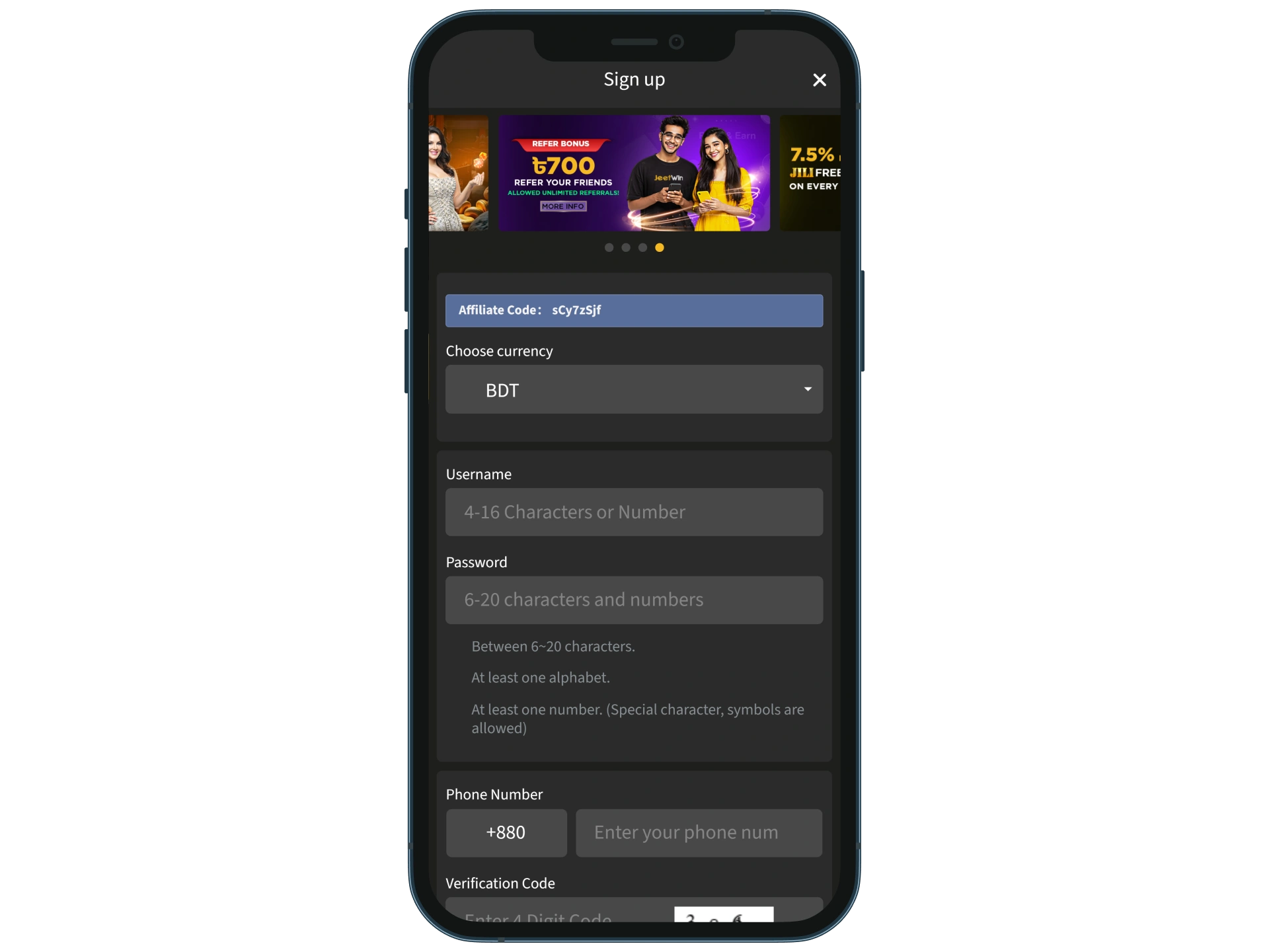 Create an account on the JeetWin platform.