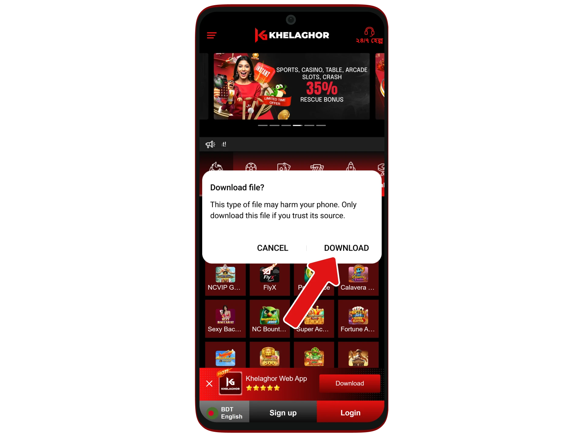 Click to download the Khelaghor APK file onto the device.
