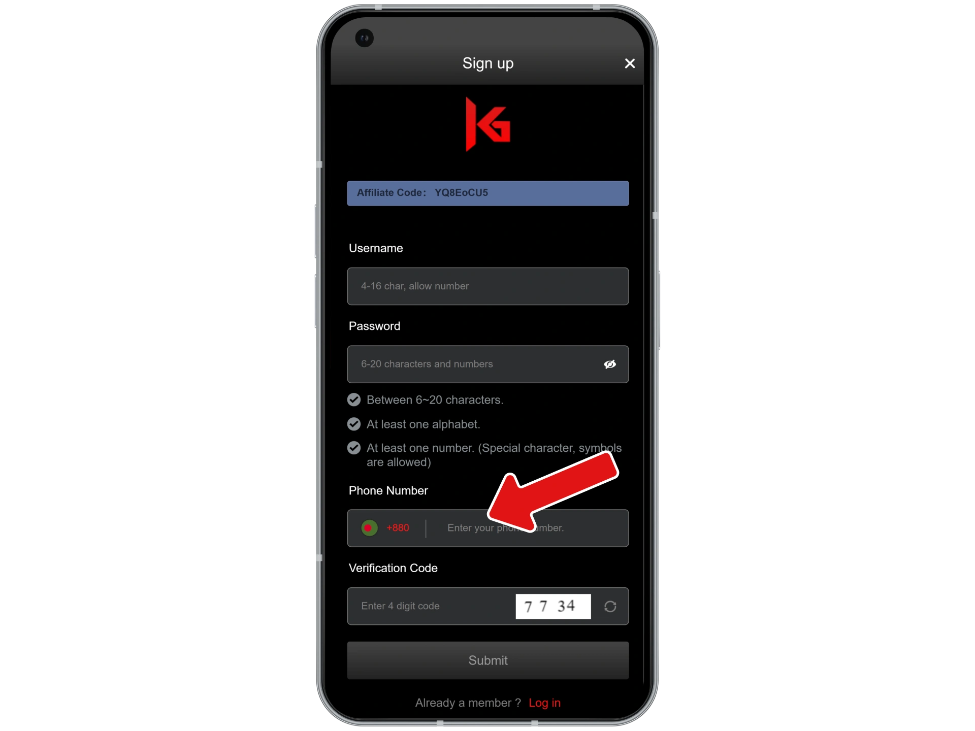Input your phone number to verify your Khelaghor account.