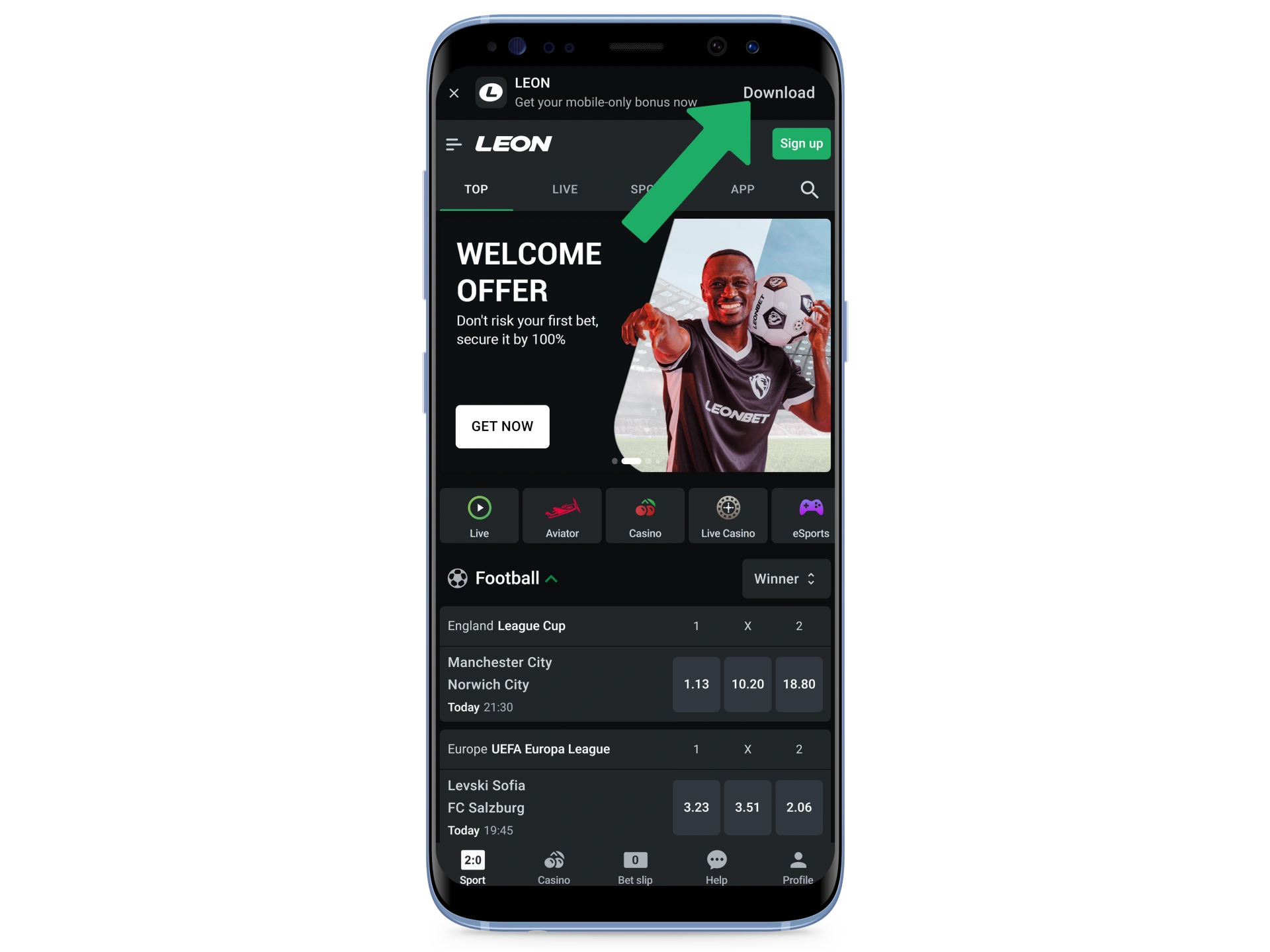Download the Leon Bet app's APK file to your device.