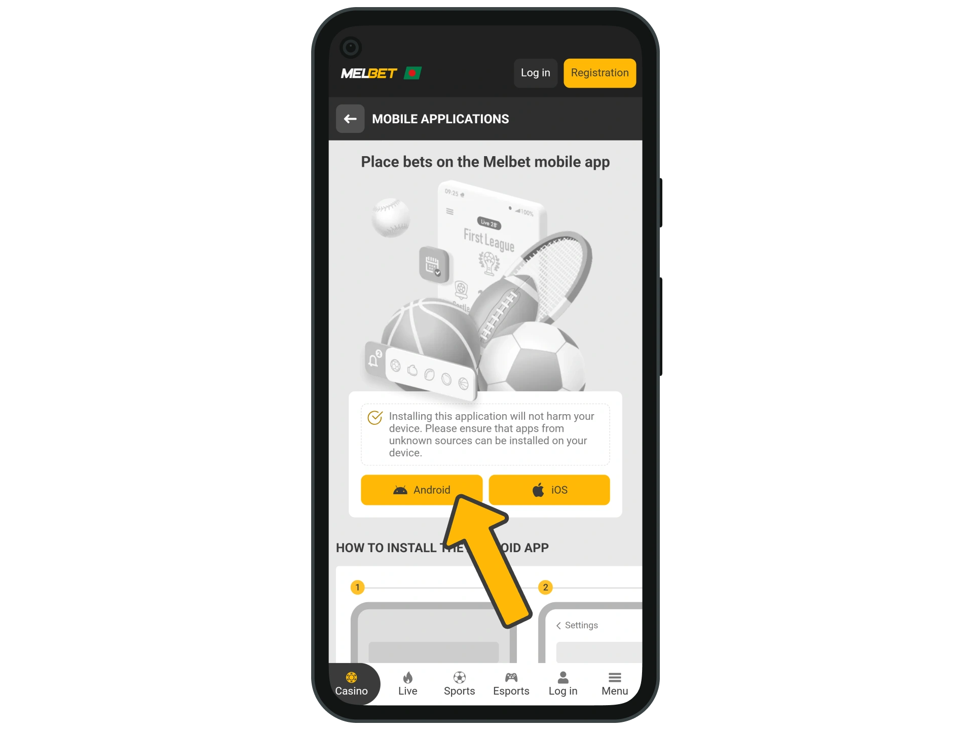 Download the Melbet APK file to install the app.