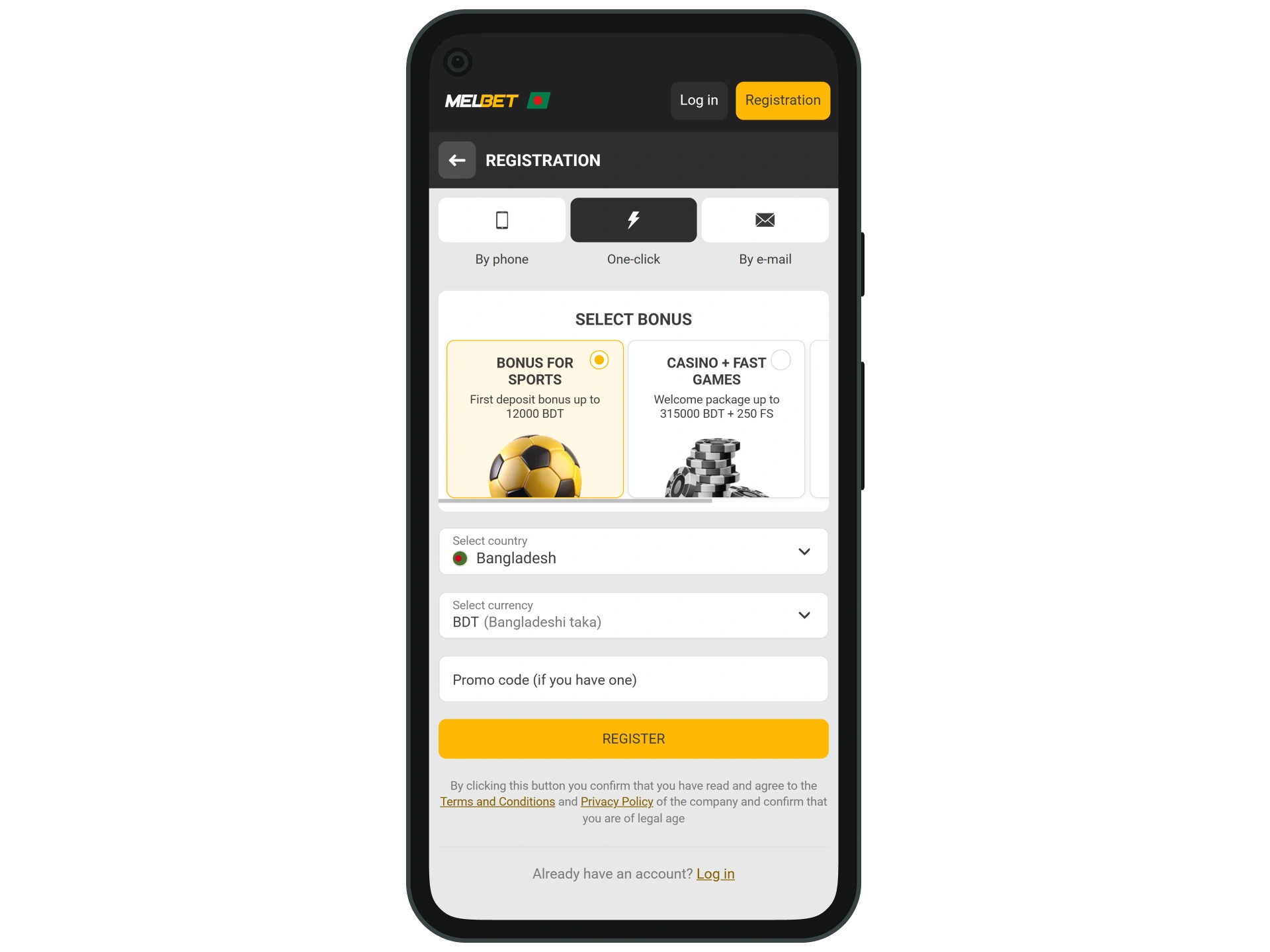 Create an account on the official Melbet platform.