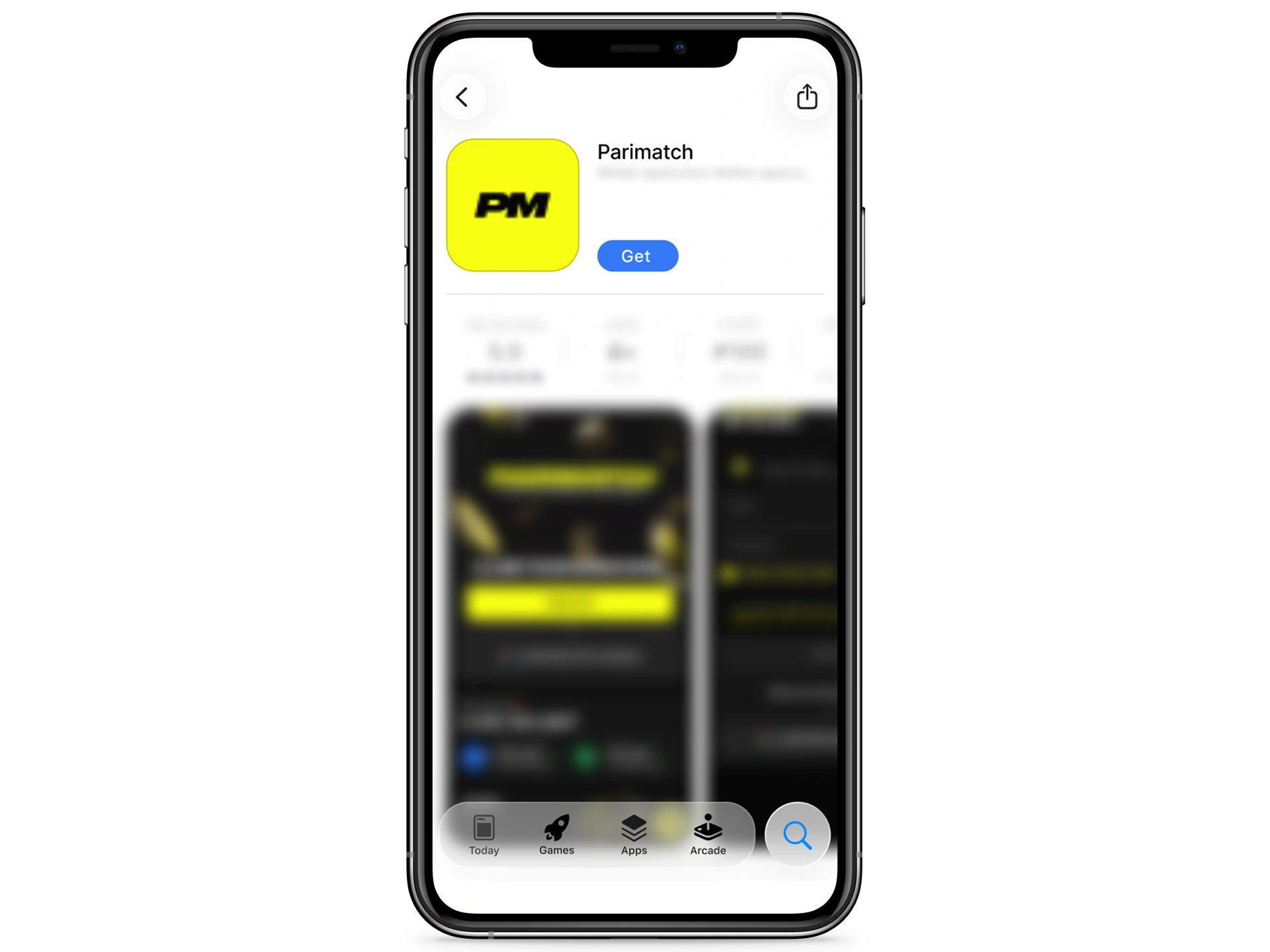 Click Get to install the Parimatch app on your iOS device.