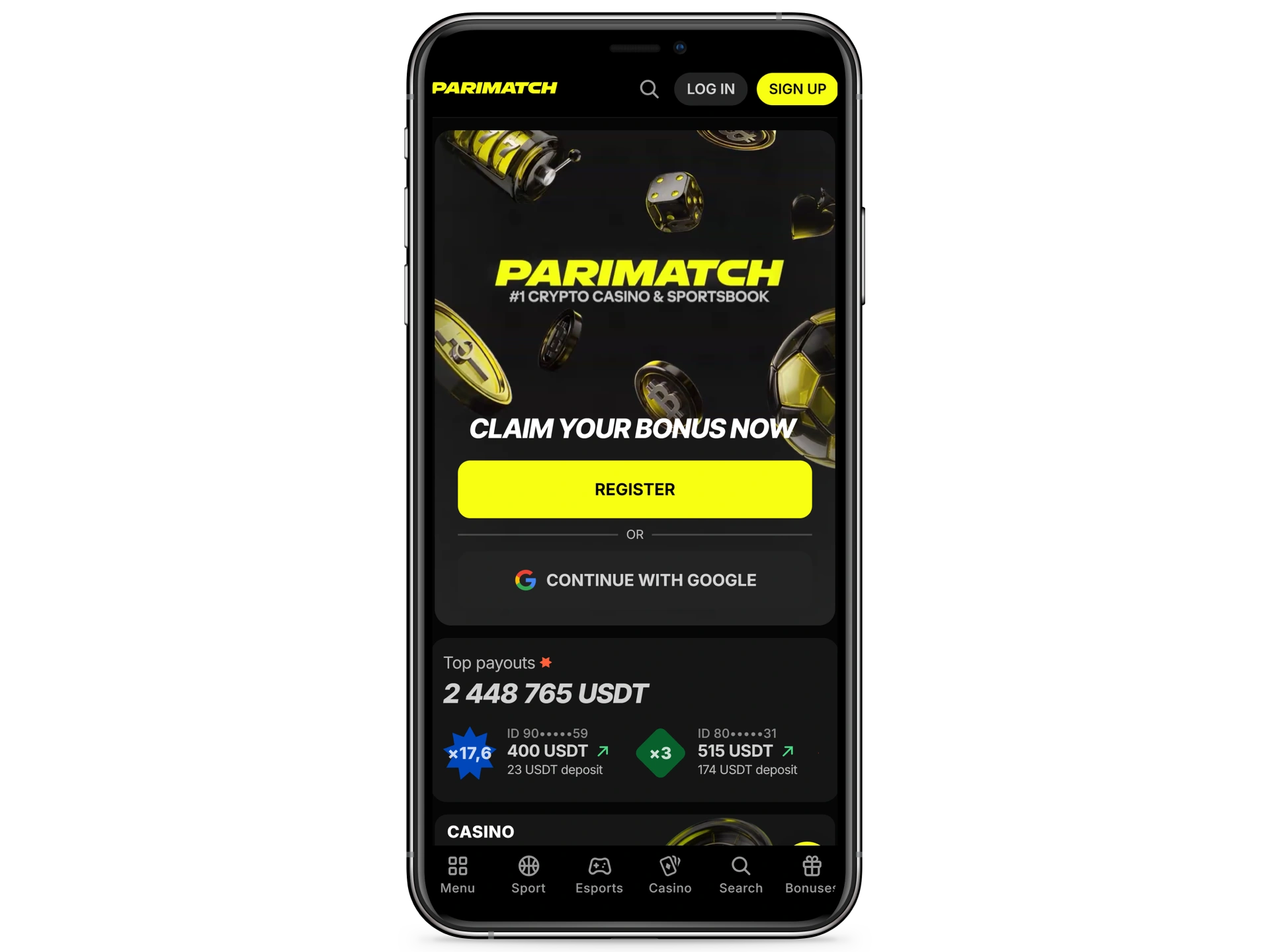 Before downloading the app, go to the official Parimatch website.