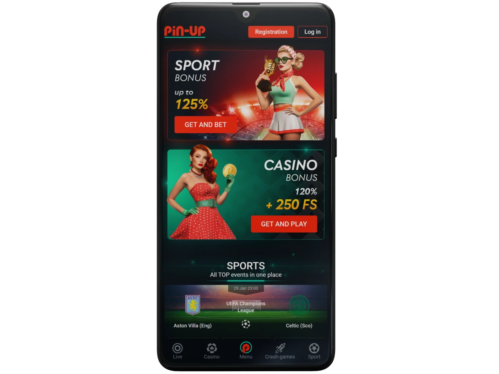 Open the official Pin-Up page on mobile.
