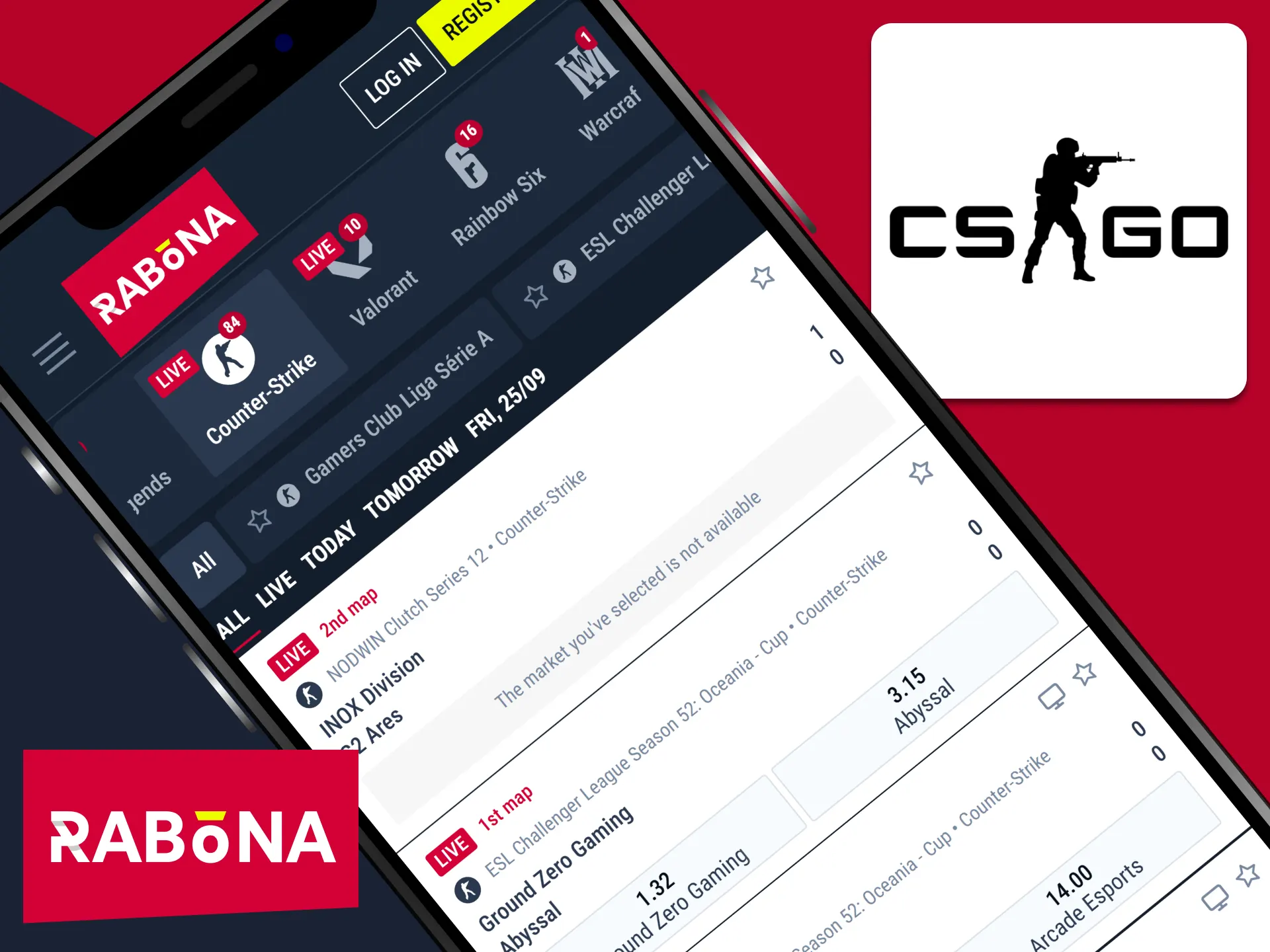 Place bets on Counter-Strike matches on the Rabona app.