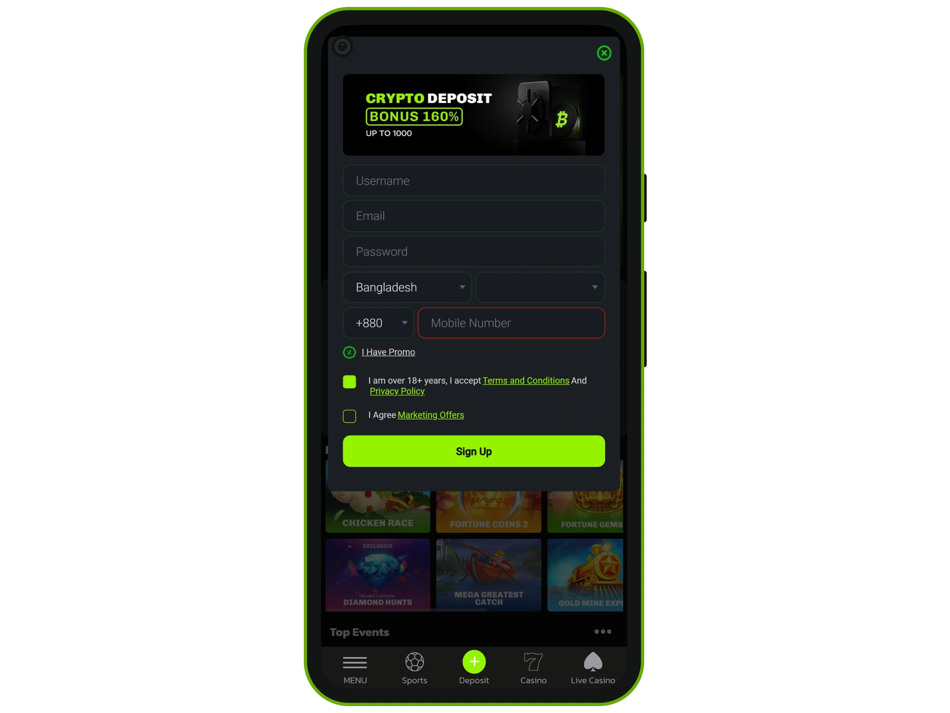 Start the registration on the Velobet platform.