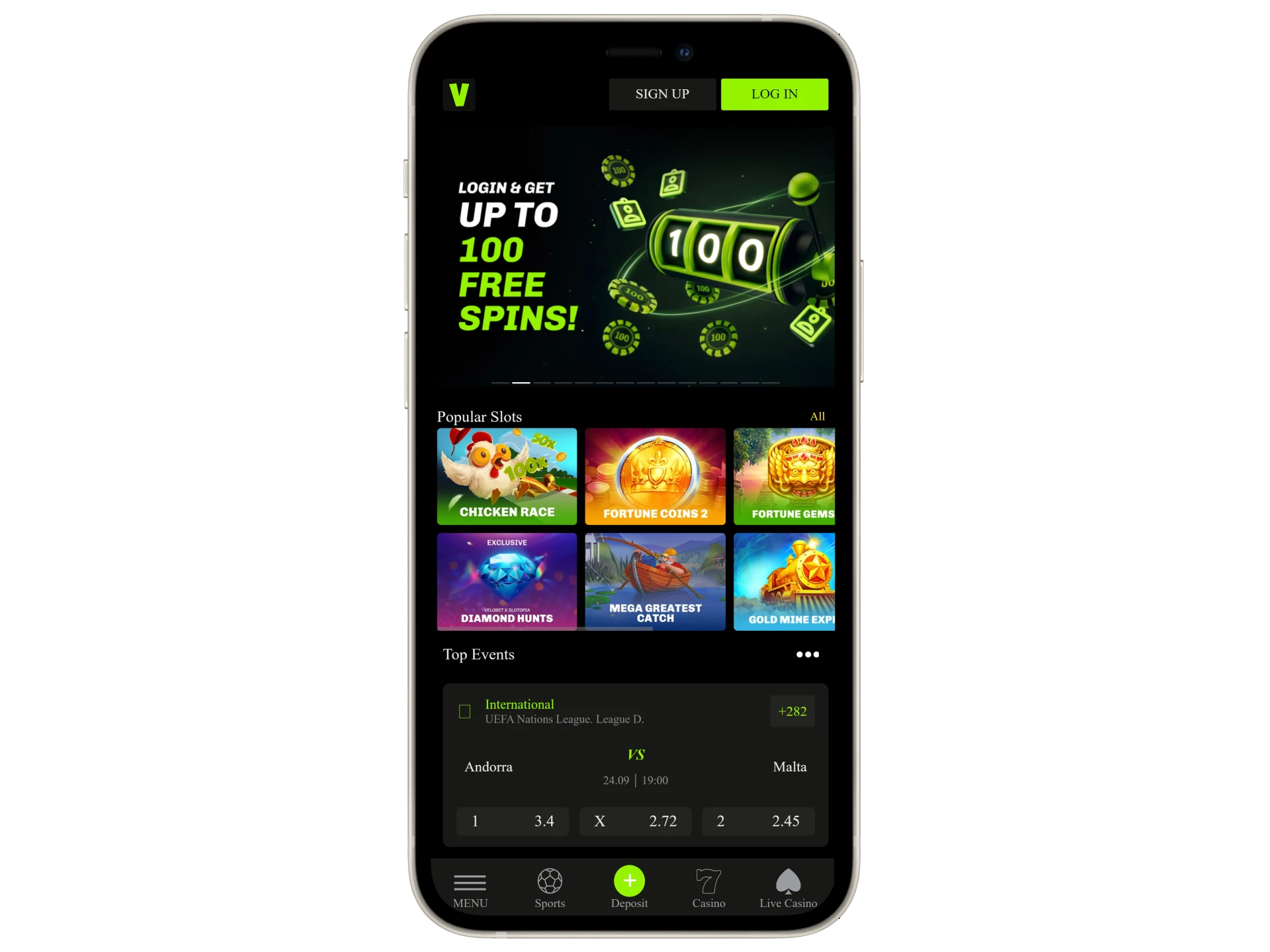 Visit the Velobet platform via a mobile browser.